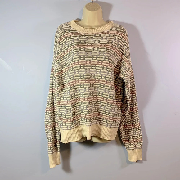 Vintage steeple chase womens 3D knit sweater white green mauve size medium ish - Picture 1 of 7